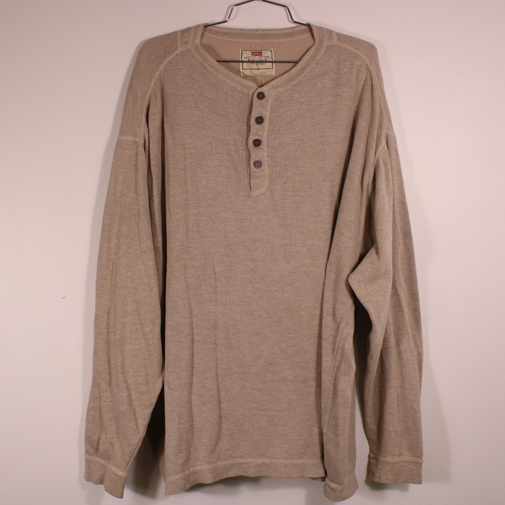 Levis Sweater Mens XL Tan Beige Silver Tab Pullover 1/4 Button Acidemia Vintage